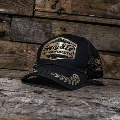 Black & Gold 'Podium' Diamond Trucker Hat