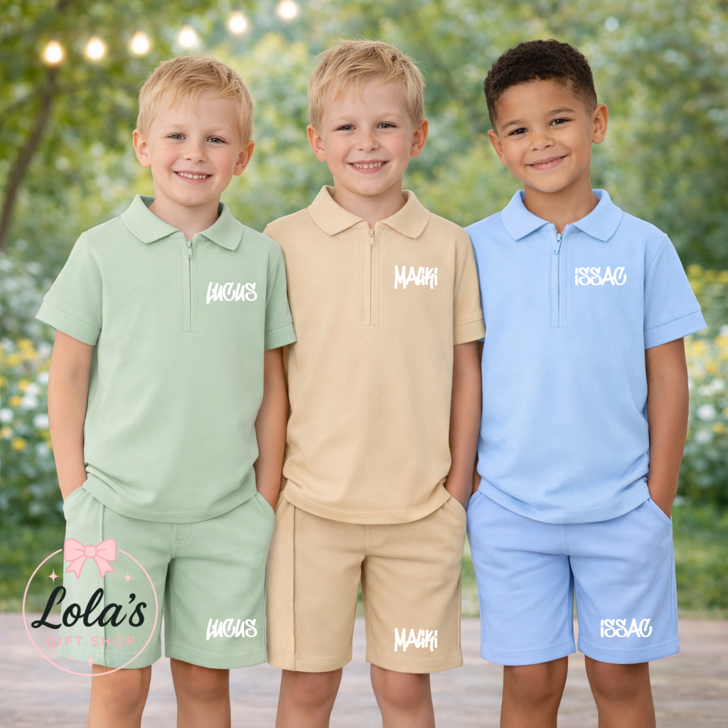 Zip up personalised shorts and Tshirt set