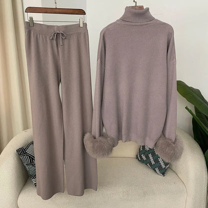 Fashion Autumn Winter Natural Real Fox Fur Cuffs Coat Knitted Sweater Women