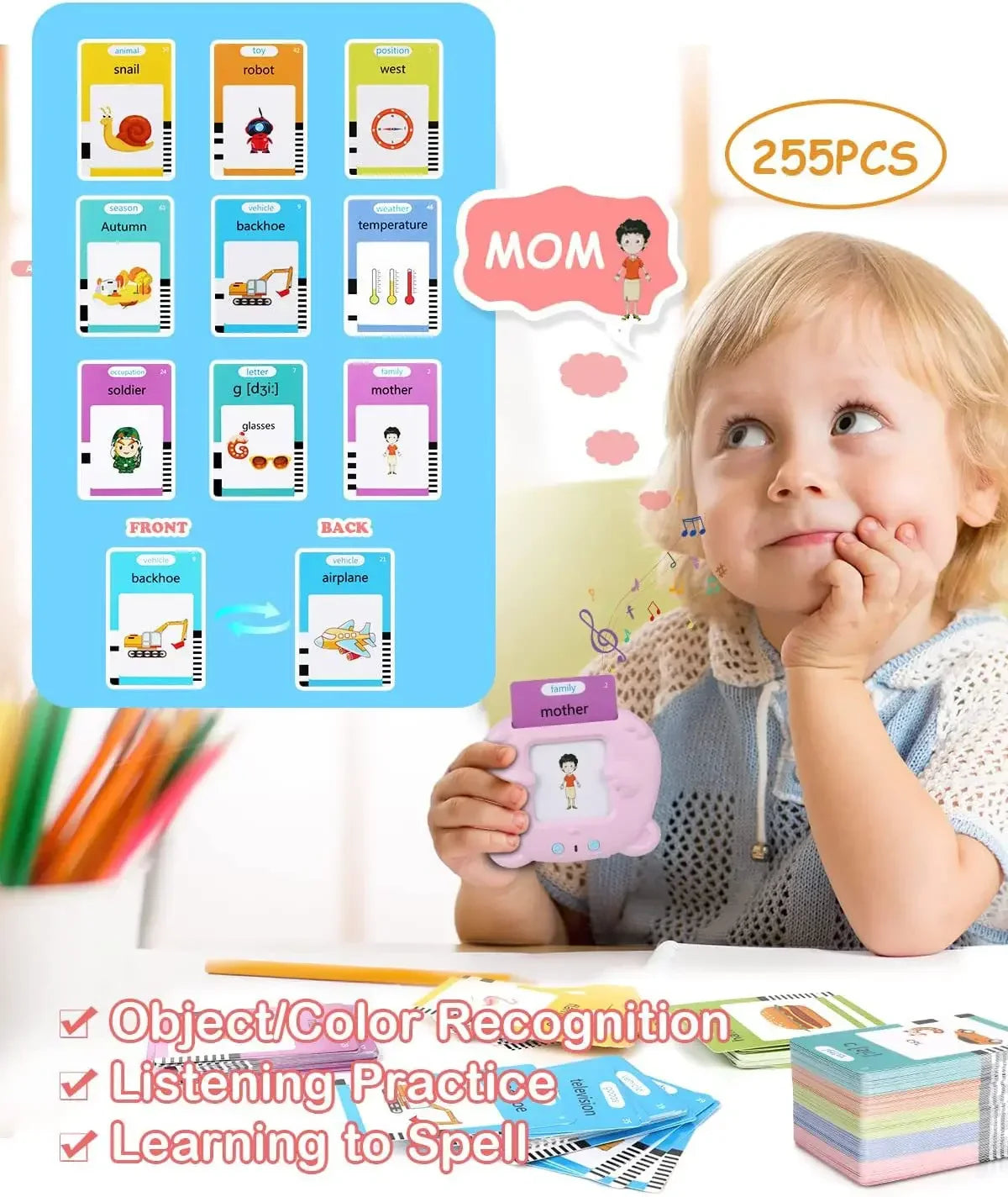 Kids Talking Flash Cards Learning Machine - Interactive Language Learning Toy for English, Spanish, French & German | Educational Audio Book for Toddlers & Kindergarten