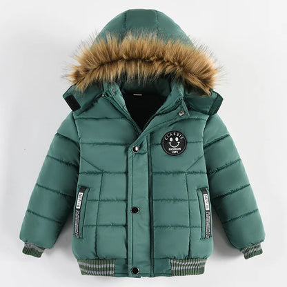 Autumn Winter Hooded Jacket for Kids - Boys & Girls Warm Fur Collar Zipper Outerwear Casual Fashion Baby Coat for Ages 2-6