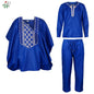 Boys White Blue Long Sleeve Tops Embroidery Dashiki Robe Shirt And Pant Set 3 PCS