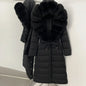 Real Faux Fur Collar Puffer Jacket Duck Down Thick Coat For Women
