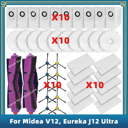 Compatible For 미디어 Midea V12 / Eureka J12 Ultra Spare Parts Accessories Consumables Main Side Brush Filter Mop Cloth Dust Bag
