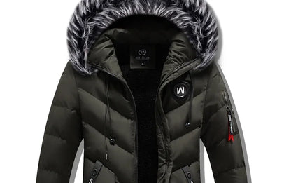 Men's Winter Thick Cotton Parka Casual Long Coat with Removable Hat Slim Fit Warm And Comfortable