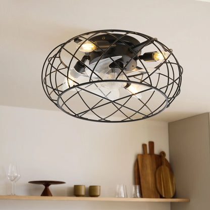KOMORE Black Cage Ceiling Fan Light with Remote 5 Blades DC Motor for Office, Living Room, Bedroom