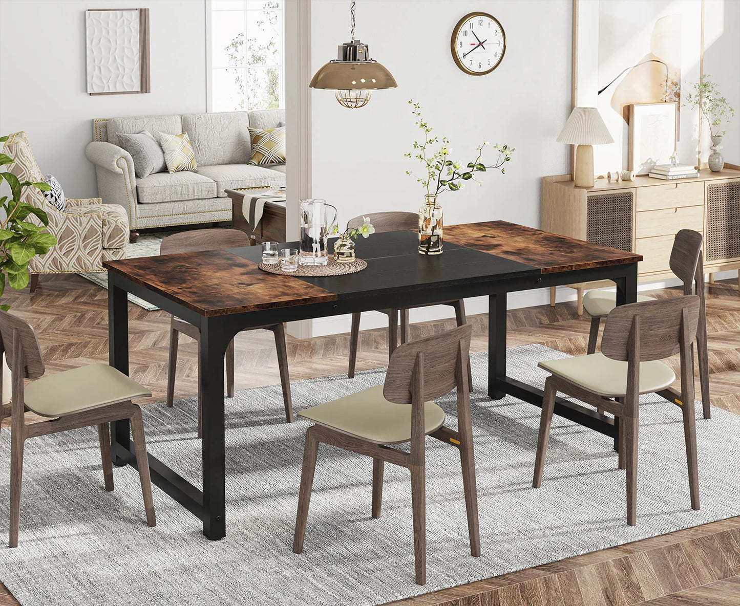 Tribesigns 63"x31.5" Dining Table, Industrial Kitchen Table for 6-8 Person, Rectangular Dinner Table for Dining Room Kitchen