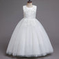 Girls White Lace Pearl Flower Princess Dress For Sequins Sleeveless First