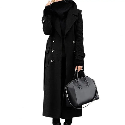 Women's Woollen Double-breasted Mid-calf Long Sleeves Jacket