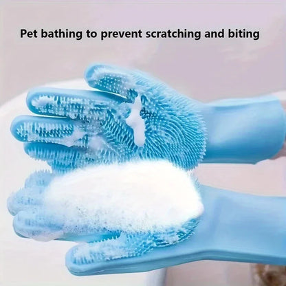 Pet Grooming Cleaning Gloves Dog Cat Bathing Shampoo Glove Scrubber Magic Dishwashing Cleanner Sponge Silicon Hair Removal Glove