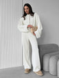 Women's Zip up Jacket And Wide Leg Pants Set Soft Knit Loose Long Sleeve Autumn Winter Casual Sweater Outfit