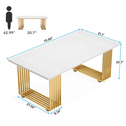 Tribesigns 63-Inch Rectangular Dining Table for 4 to 6, Modern Kitchen Table with Faux Marble Table Top, White Dinner Tables