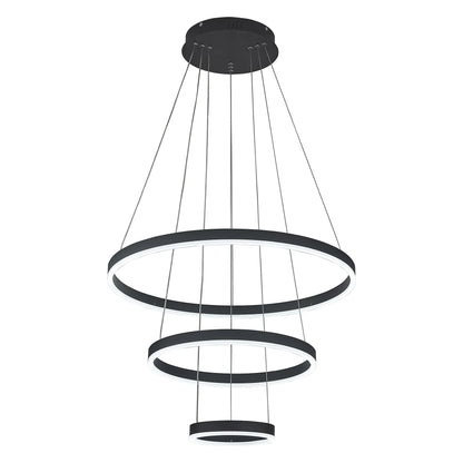 KOMORE Modern 3 Ring Aluminum Round Hanging LED Pendant Light Stepless Dimming & Cool White for Kitchen Living Room Hallway