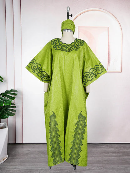 African Dresses for Women Dashiki Traditional Bazin Gown Ankara Embroidery Boubou Robe Nigeria Wedding Evening Party Dress