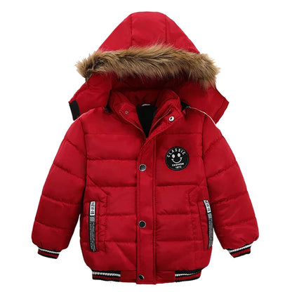 Autumn Winter Hooded Jacket for Kids - Boys & Girls Warm Fur Collar Zipper Outerwear Casual Fashion Baby Coat for Ages 2-6