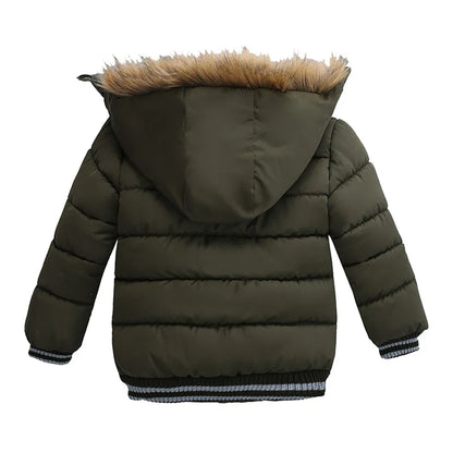 Autumn Winter Hooded Jacket for Kids - Boys & Girls Warm Fur Collar Zipper Outerwear Casual Fashion Baby Coat for Ages 2-6