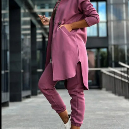 Women's Hooded Zipper Long Coats Tracksuit