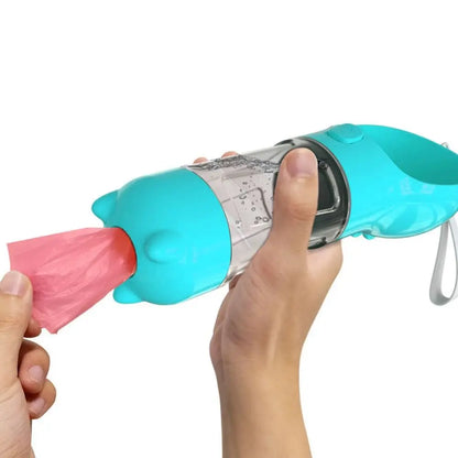 300/500ml Pet Water Food Dispenser 3 in 1 Leak Proof Pet Dog Water Bottle with Trash Bag Box and Shovel Dog Food Feeder Cat