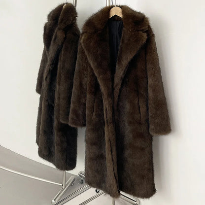 High Quality Long Length Woolen Faux Fur Coat Women's Autumn Winter Elegant Tailored Collar Jacket Non-Mink Fur Coats