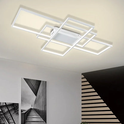 KOMORE Neutral Style Rectangular LED Semi Flush Ceiling Light,  White / Stepless Dimming for Office, Living Room, Bedroom