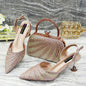 Women's Italian Diamond Studded Shoes and Bag Matching Set