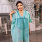 African Modern design blue mesh embroidered deep V-neck plus size skirt with