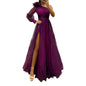 2024 Womens Evening Dress One Shoulder Pleated Pleated Mesh Single Long Sleeve