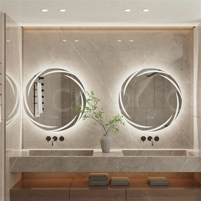 Anti-fog LED Bathroom Mirror Circle Backlit HD Wall Mounted Vanity Mirror Shatterproof 3 Colors Lights Adjust