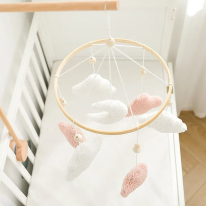 Wooden Crib Mobile Baby Bed Bell Rattle Toy Soft Felt Cartoon Bear Mobile Hanging Newborn Music Box Bed Bell Hanging Bracket Toy