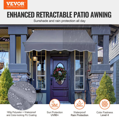 VEVOR Patio Awning Retractable Awning Sunshade Shelter with Manual Crank Handle Outdoor Canopy Sunsetter Deck for Balcony Yard