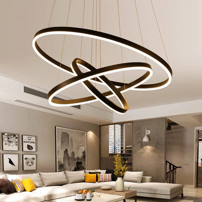 KOMORE Modern 3 Ring Aluminum Round Hanging LED Pendant Light Stepless Dimming & Cool White for Kitchen Living Room Hallway