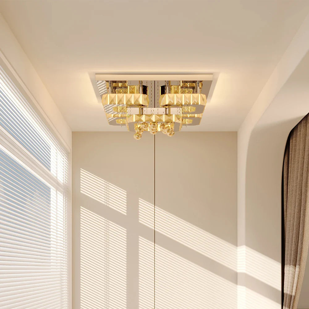 KOMORE Modern Fancy Crystal LED Flush Mount Ceiling Light Fixture, 68 W Cool White / Stepless Dimming for Office, Living Room