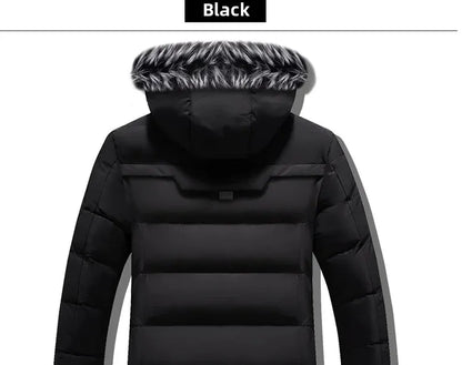 Men's Winter Thick Cotton Parka Casual Long Coat with Removable Hat Slim Fit Warm And Comfortable