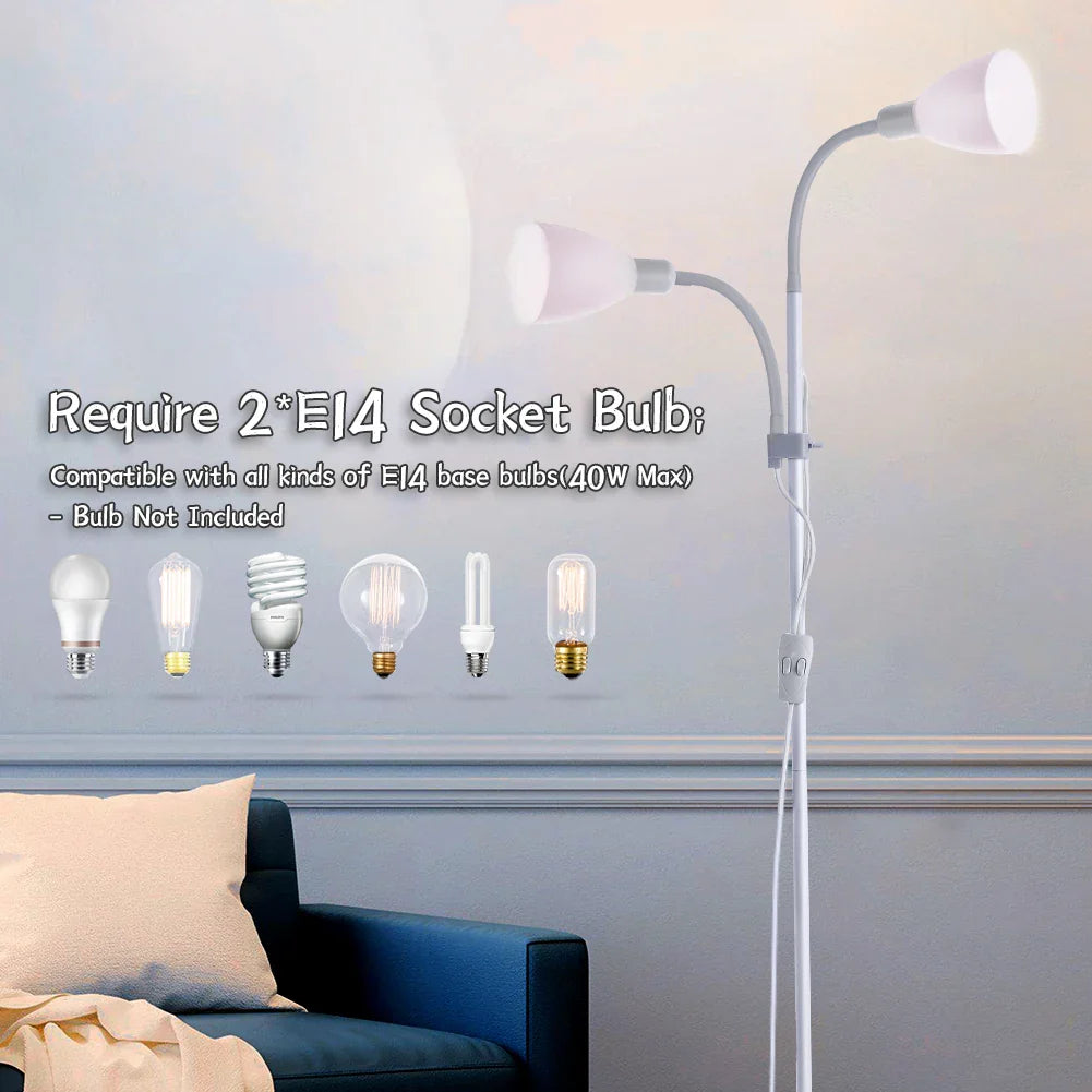 KOMORE Modern 2 Head Standing Floor Lamp Adjustable Lamp Heads 180cm Bronze&Grey  for Living Room, Office, Bedroom, Hallway