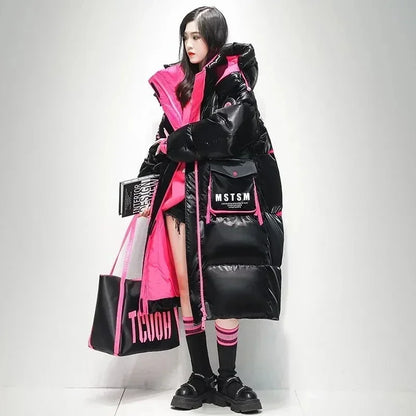 Women's Glossy Waterproof Thick Loose Outerwear Warm Parka Snow Down Jacket