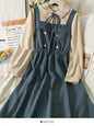 Vintage Patchwork Women's Dress High Waist A-Line Mid-Calf Spring Long-Sleeved