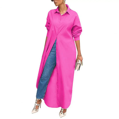 Women Shirt Windproof Shirt Dress Versatile Hem Stylish Autumn Winter Solid