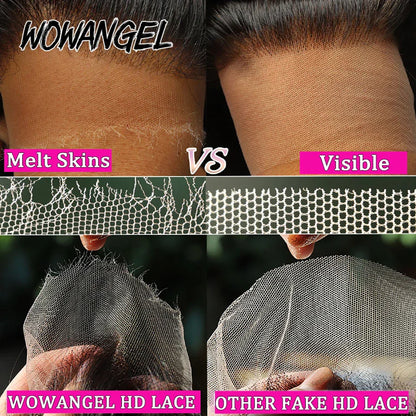 Wow Angel 250% 13x6 HD Full Lace Frontal Wigs Large Lace Size Straight 34in Remy Human Hair Wigs Pre Plucked Brazilian Hair