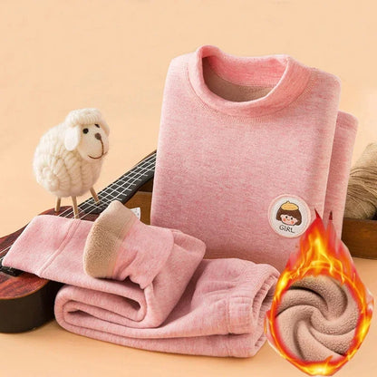 Unisex Thermal Long Johns Set for Kids 2-14 Years Winter Fleece Thick Underwear Soft Toddler Homewear Polyester Daily Wear