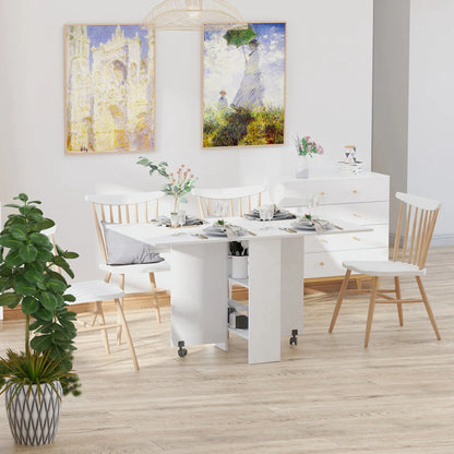 HOMCOM Mobile Drop Leaf Dining Table Folding Desk w/ 2 Wheels White