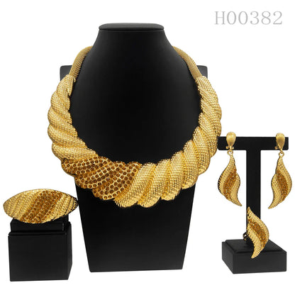 Dubai Gold Plated Jewelry Sets For Women Surround Big Necklace Plate 24K