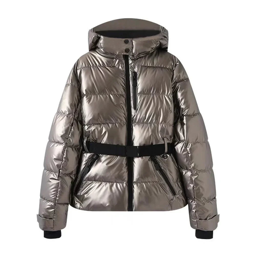 Women's warm skiing series waist down cotton jacket winter new hooded slim fit
