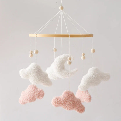 Wooden Crib Mobile Baby Bed Bell Rattle Toy Soft Felt Cartoon Bear Mobile Hanging Newborn Music Box Bed Bell Hanging Bracket Toy