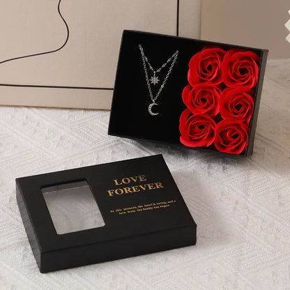 Valentine's Day Jewelry Gift Packaging Box  6 Rose Pendants Ring Bracelet Eternal Flower Window Opening Jewelry Box Romantic Bag