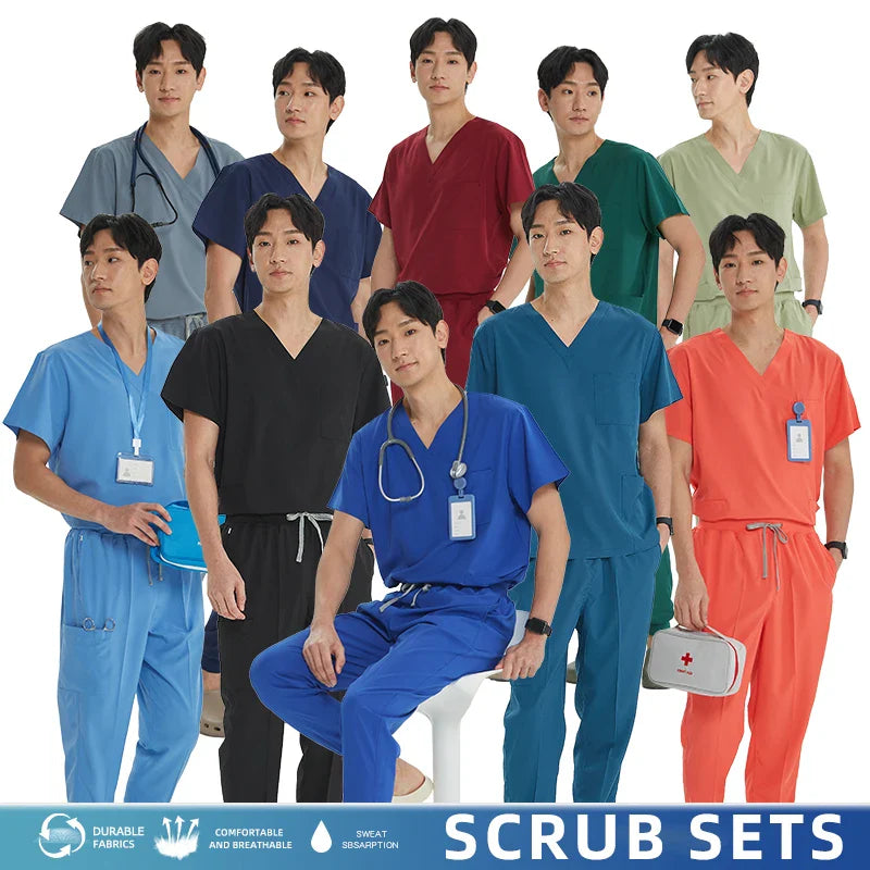 Unisex Medical Uniforms V-neck Top Jogger Pants Scrub Set Stretch Surgical Workwear Dentist Vet Nursing Suit Doctor Outfit S21