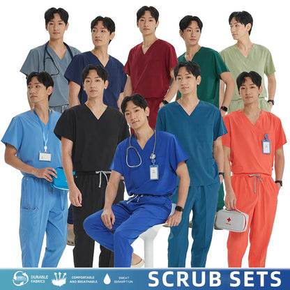 Unisex Medical Uniforms V-neck Top Jogger Pants Scrub Set Stretch Surgical Workwear Dentist Vet Nursing Suit Doctor Outfit S21