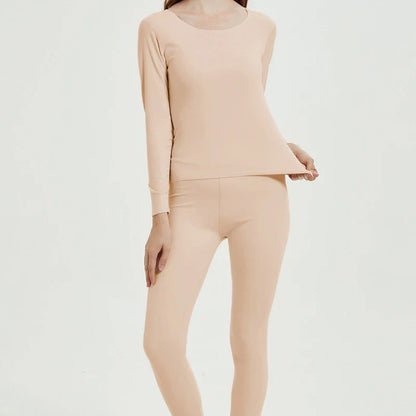 Women's Seamless Thermal Underwear Set Winter Warm Comfortable Solid Lingerie Long Johns Sexy Knitted Polyester Elastane Blend