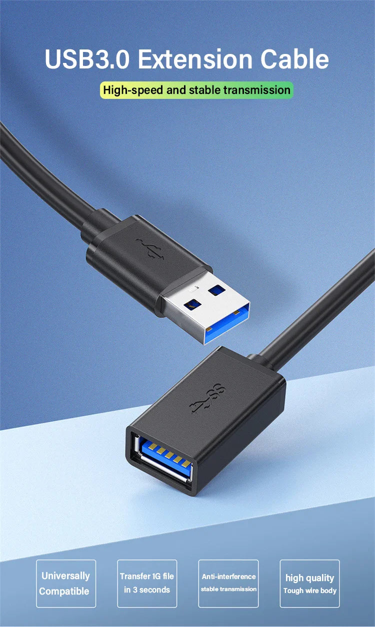 USB 3.0 Extension Cable Male to Female 5Gbps Data Cord USB3.0 Extender for PC PS3 Laptop to U Disk Smart TV USB Cable Extension