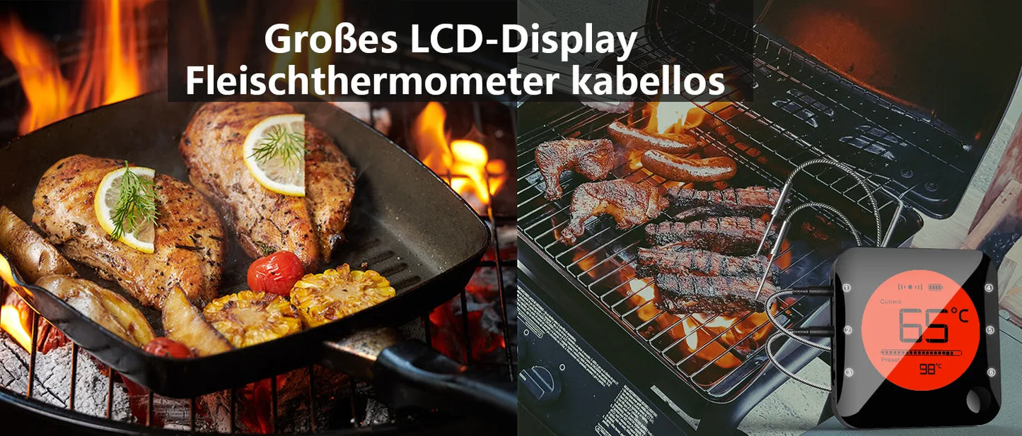 Wireless Bluetooth Meat Thermometer Digital BBQ Kitchen Thermometer Support 6 Probe for Smoker Cooking Grill Oven Candy