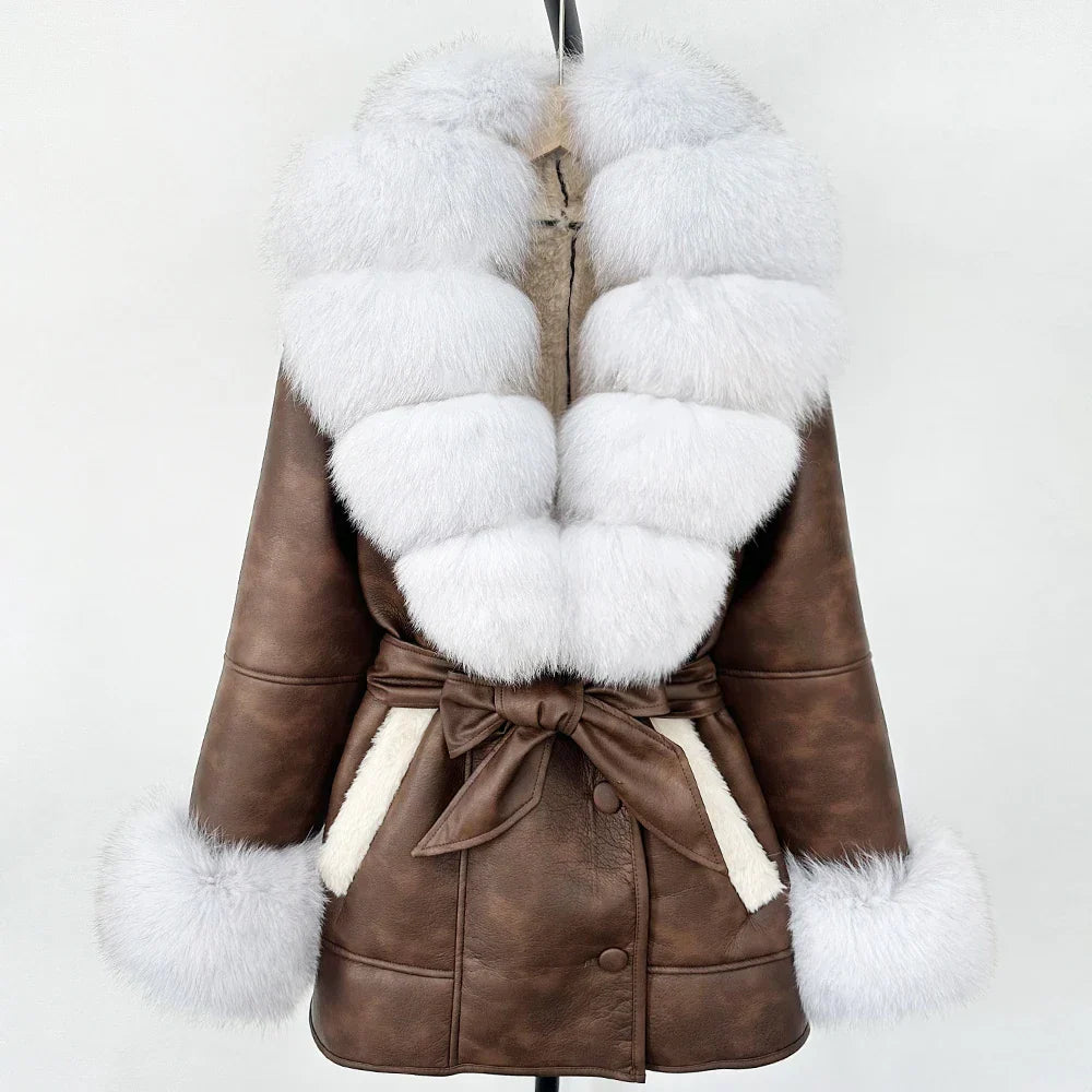 Women's Large Faux Fur Leather Jacket Warm Autumn Winter Outwear High Street
